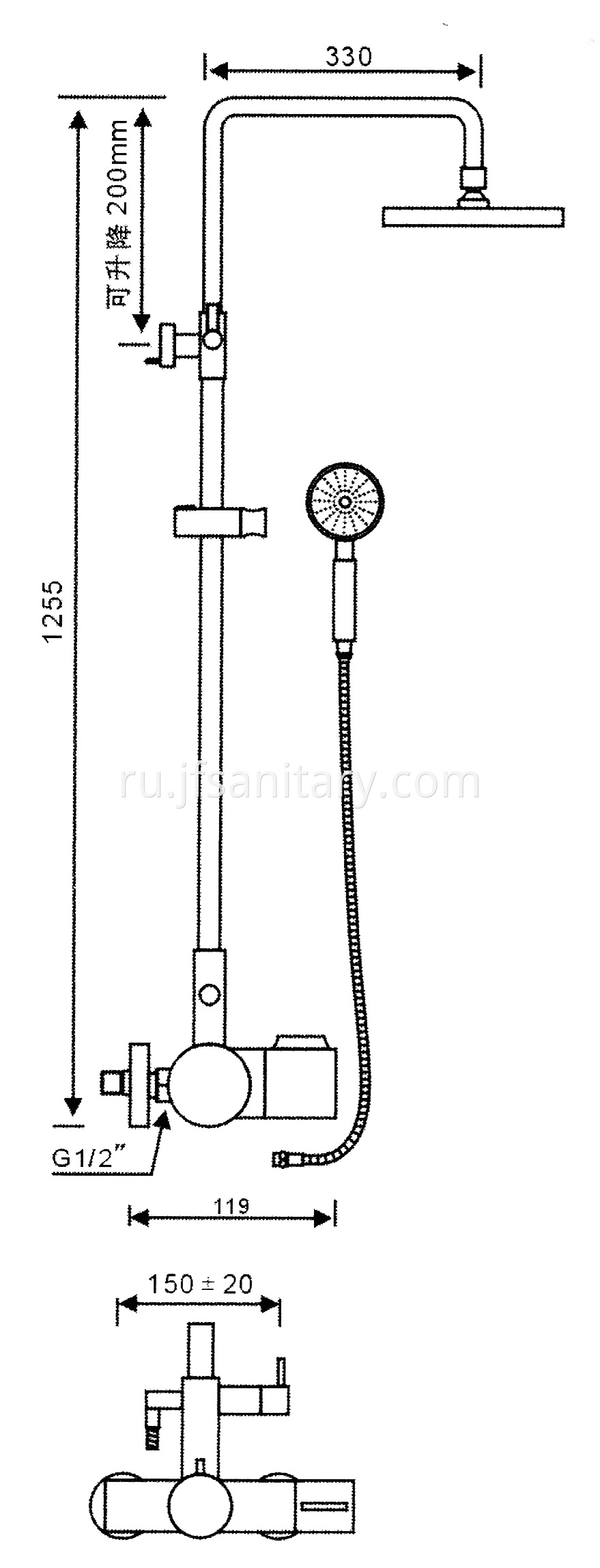 Size Of Exposed Thermostatic Shower Mixer